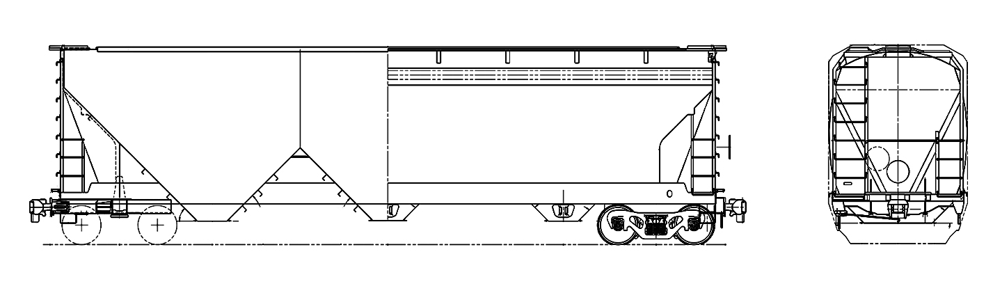 The 4650 CU. FT. Potash Covered Hopper has a curve sided design with three compartments and gravity outlet gates specifically designed for corn service.