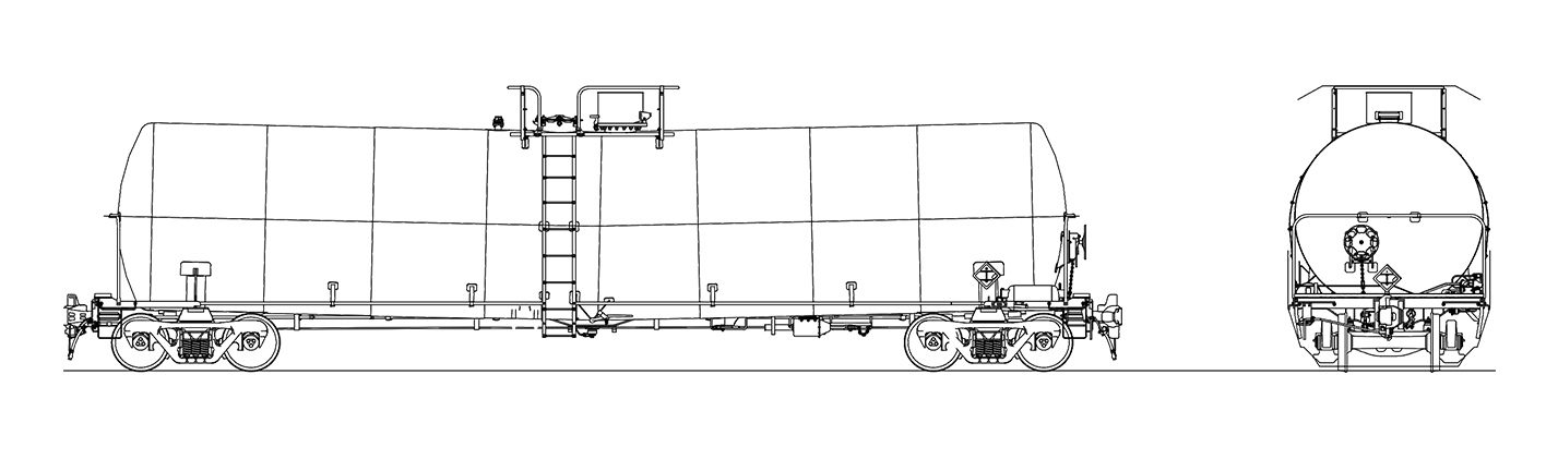 28,600 Gallon Crude Oil Tank Car technical drawing.