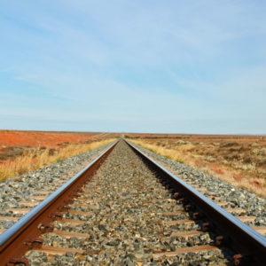 Railroad tracks in desert