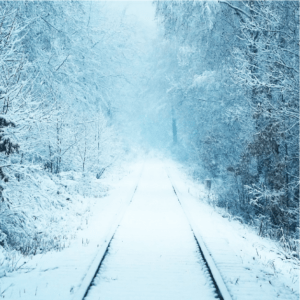 Snow on train tracks.